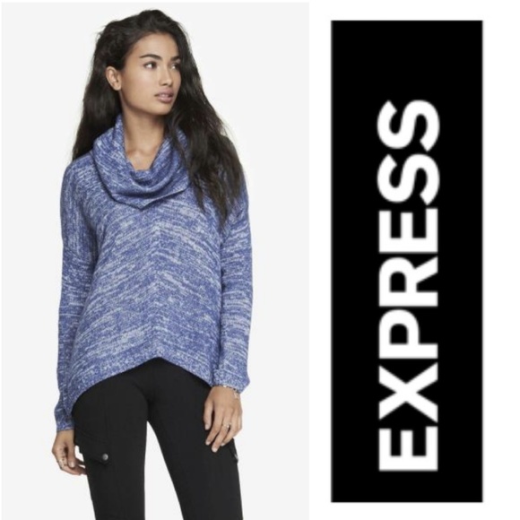 Oversized Marled Cowl Neck Sweater Blue XS - Picture 3 of 8